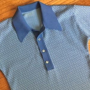 Vintage button blue pattern retro shirt